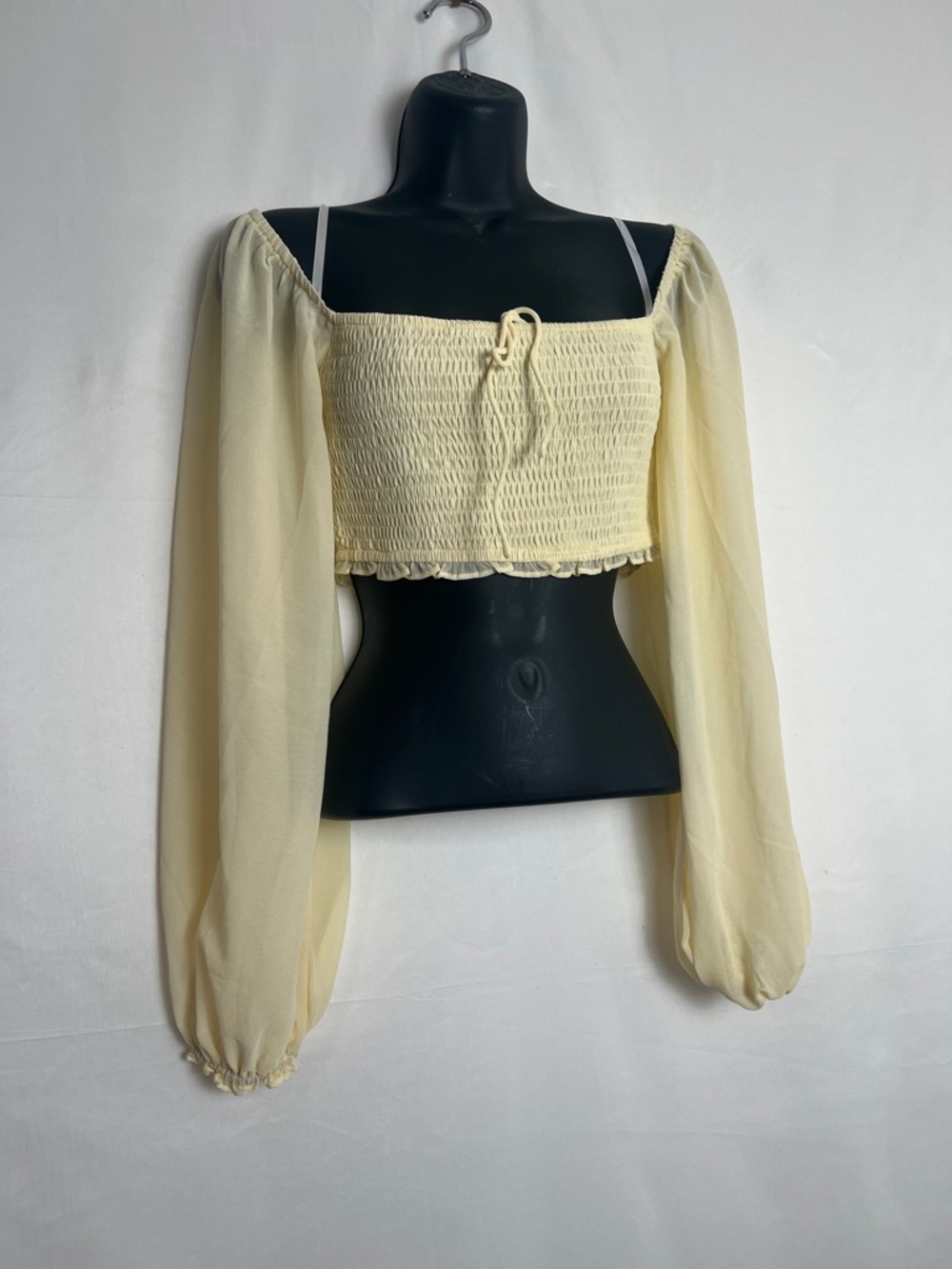 Elegant Yellow Smocked Blouse with Long Sleeves